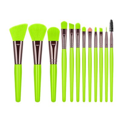 Set Brochas Maquillaje Colores Fluor x12 Piezas A223-12 (Verde)