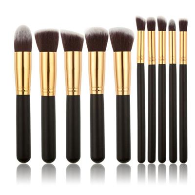 Set Brochas Maquillaje Regular x10 Piezas A224-R10 (Negro y Dorado)