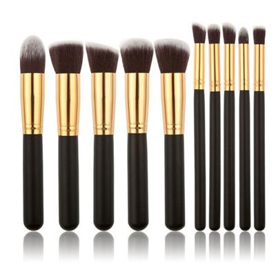 Set Brochas Maquillaje Regular x10 Piezas A224-R10 (Negro y Dorado)